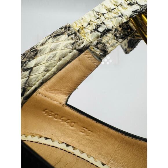 Gucci Black Leather and Neutral Snakeskin Block Heel Pumps size 37 - Picture 9 of 12